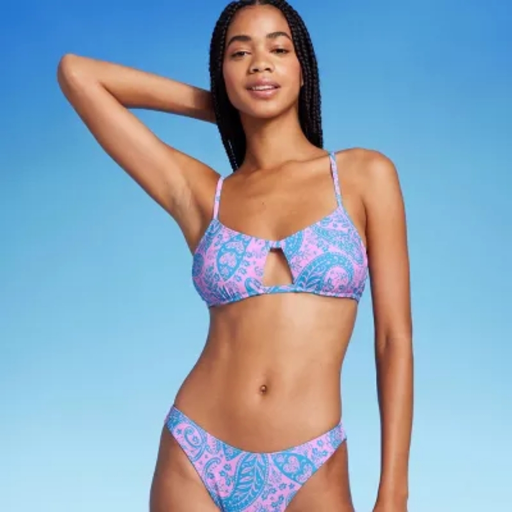 Women's Paisley Print Cut Out Bralette Bikini Top - Wild Fable Large